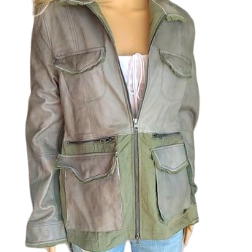 Lindsay Patina Leather Jacket Army Green Size Small New without Tags - Picture 4 of 12